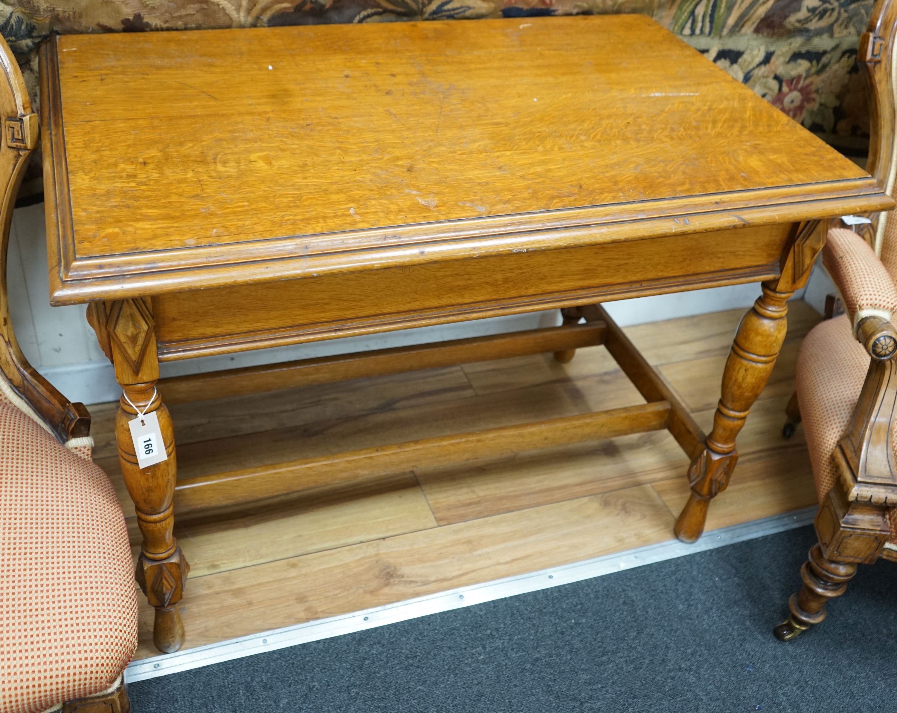 An early 20th century rectangular oak centre table, width 106cm, depth 67cm, height 76cm